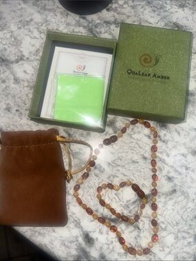 Kids Amber Necklace and Bracelet Set - Brown